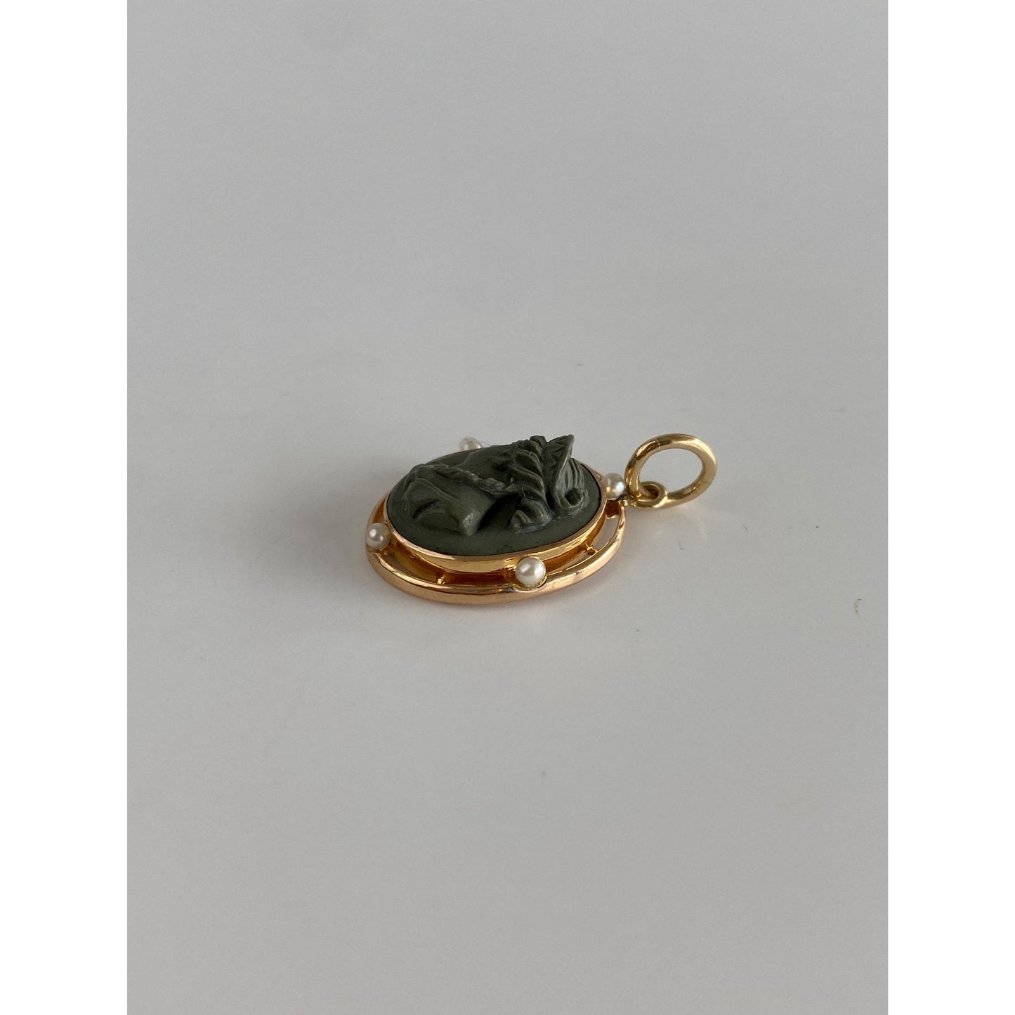 Vintage Solid 10k Yellow Gold Seed Pearl Lava Stone Cameo Stick Pin Conversion Charm