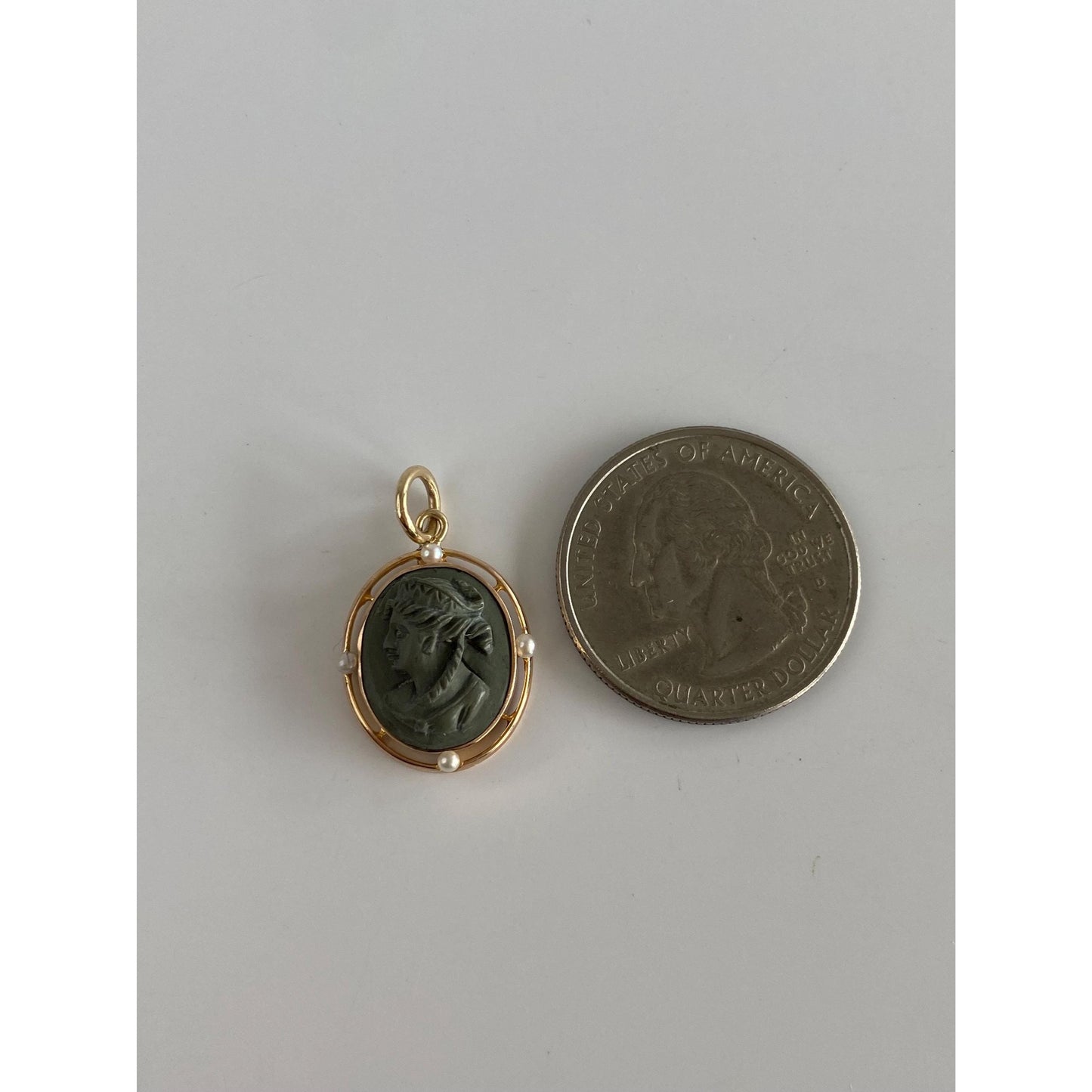 Vintage Solid 10k Yellow Gold Seed Pearl Lava Stone Cameo Stick Pin Conversion Charm