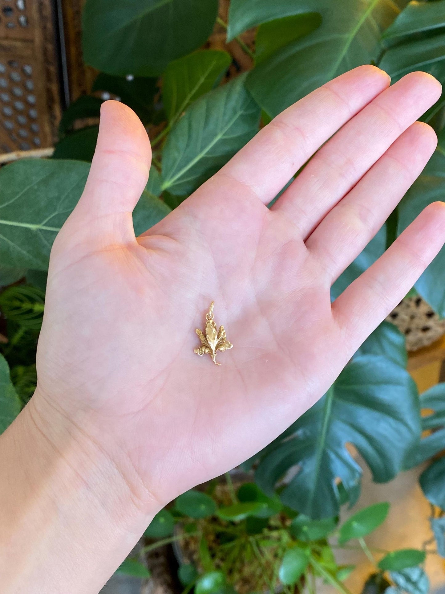Vintage Solid 14k Yellow Gold Leaf Stick Pin Conversion Charm