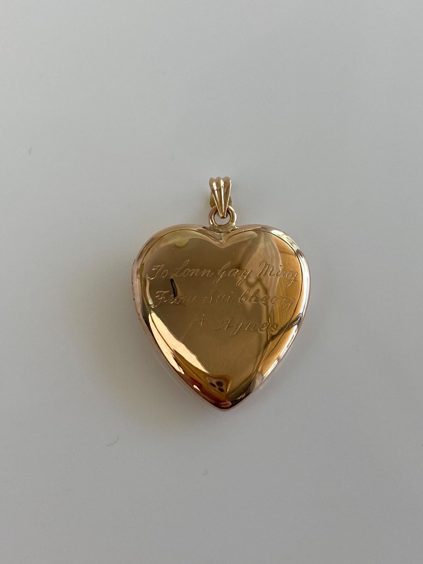 Vintage Solid 14k Rosey Gold Engraved Floral Heart Locket Charm