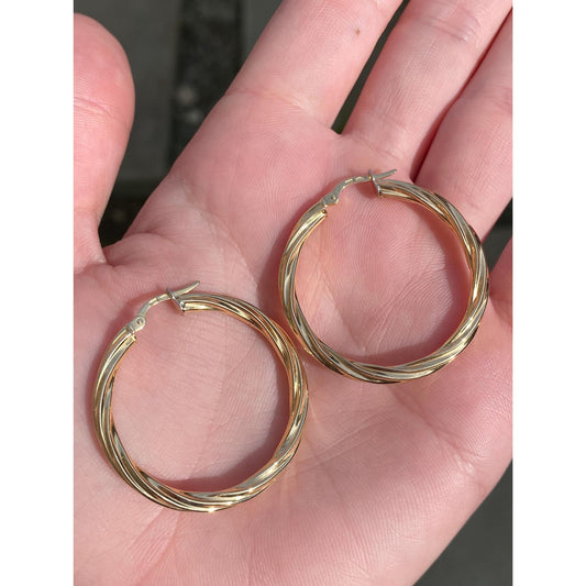 Vintage 18k Yellow Gold Twisted Hoop Earrings