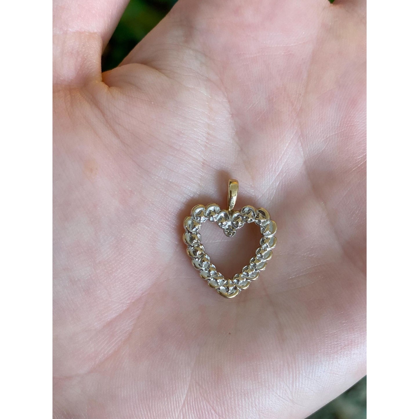 Vintage Solid 10k White & Yellow Gold Diamond Heart Charm