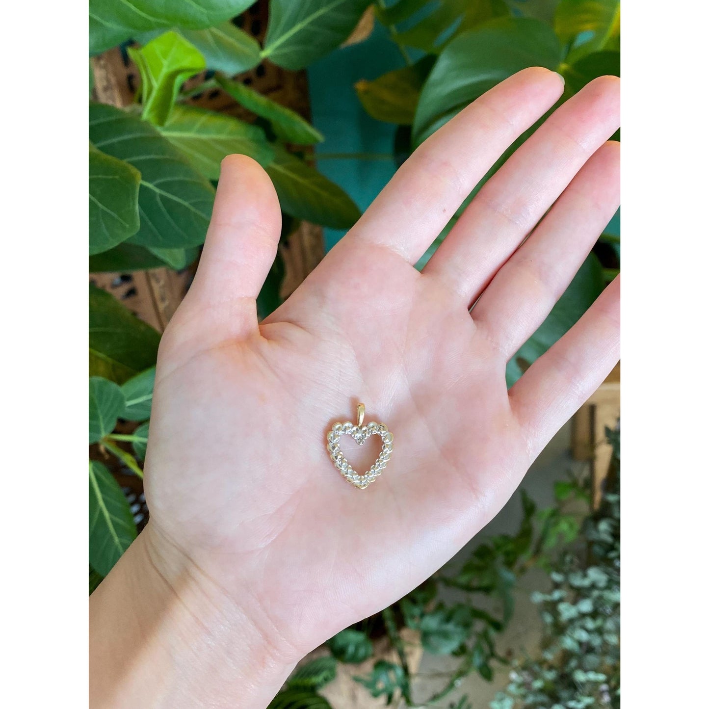 Vintage Solid 10k White & Yellow Gold Diamond Heart Charm