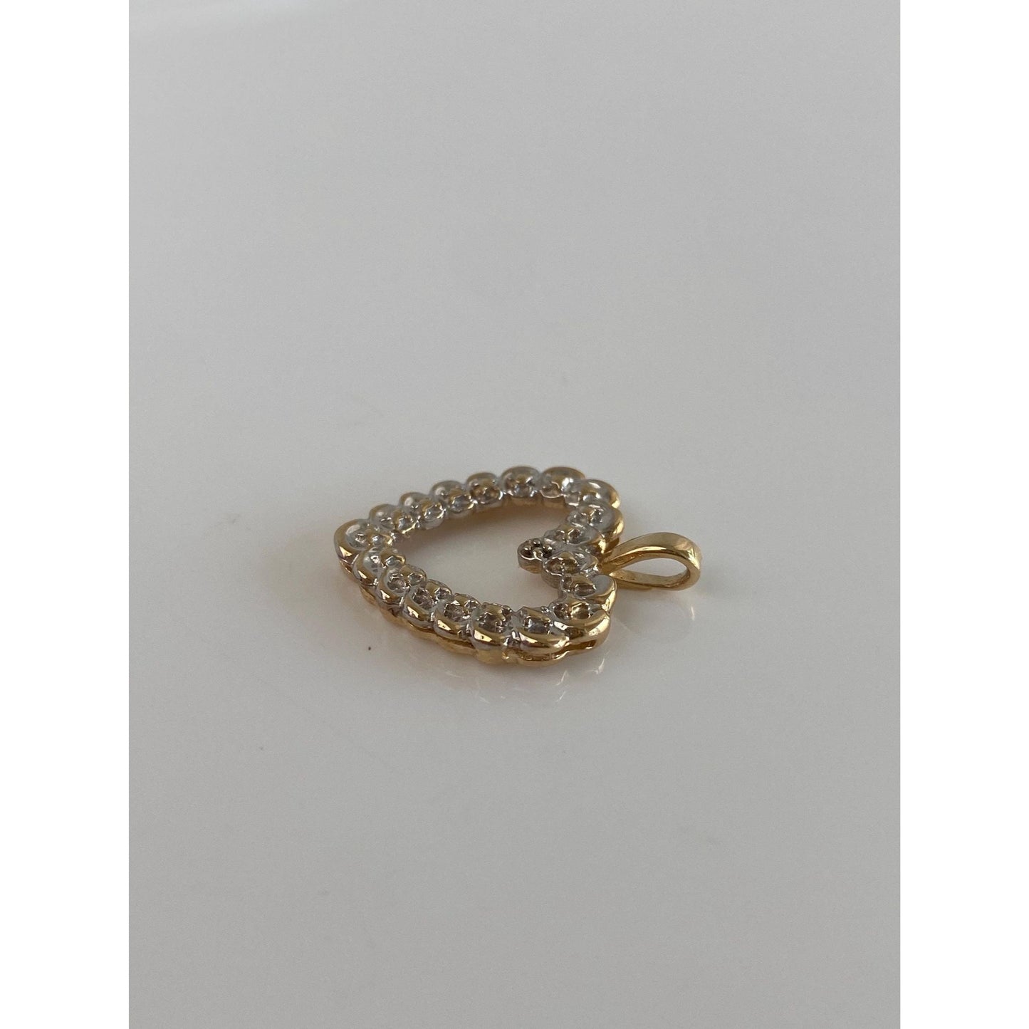 Vintage Solid 10k White & Yellow Gold Diamond Heart Charm