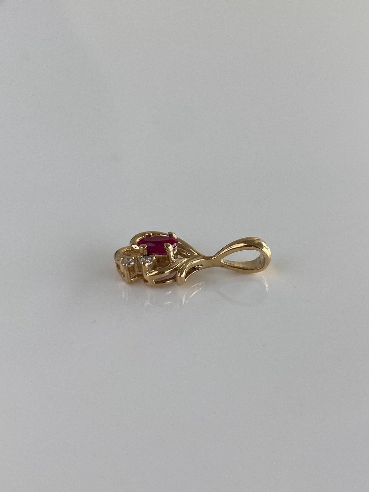 Vintage Solid 14k Yellow Gold Ruby Diamonds Charm
