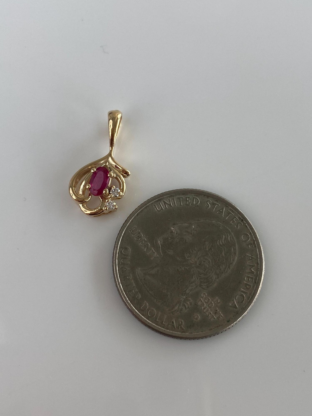 Vintage Solid 14k Yellow Gold Ruby Diamonds Charm