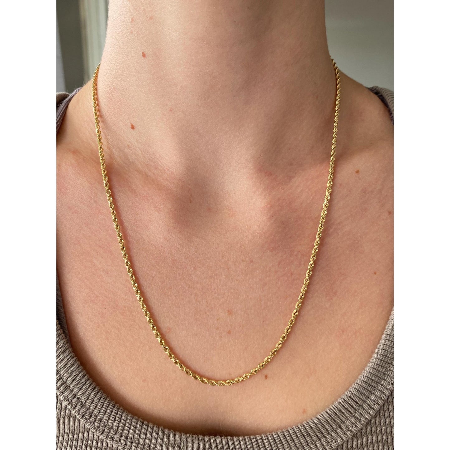 Vintage Solid 14k Yellow Gold Rope Chain Necklace - 19.75 inches
