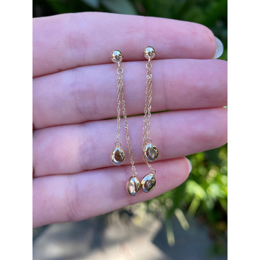 Vintage 14k Yellow Gold Twist Chain Ball Dangle Stud Earrings