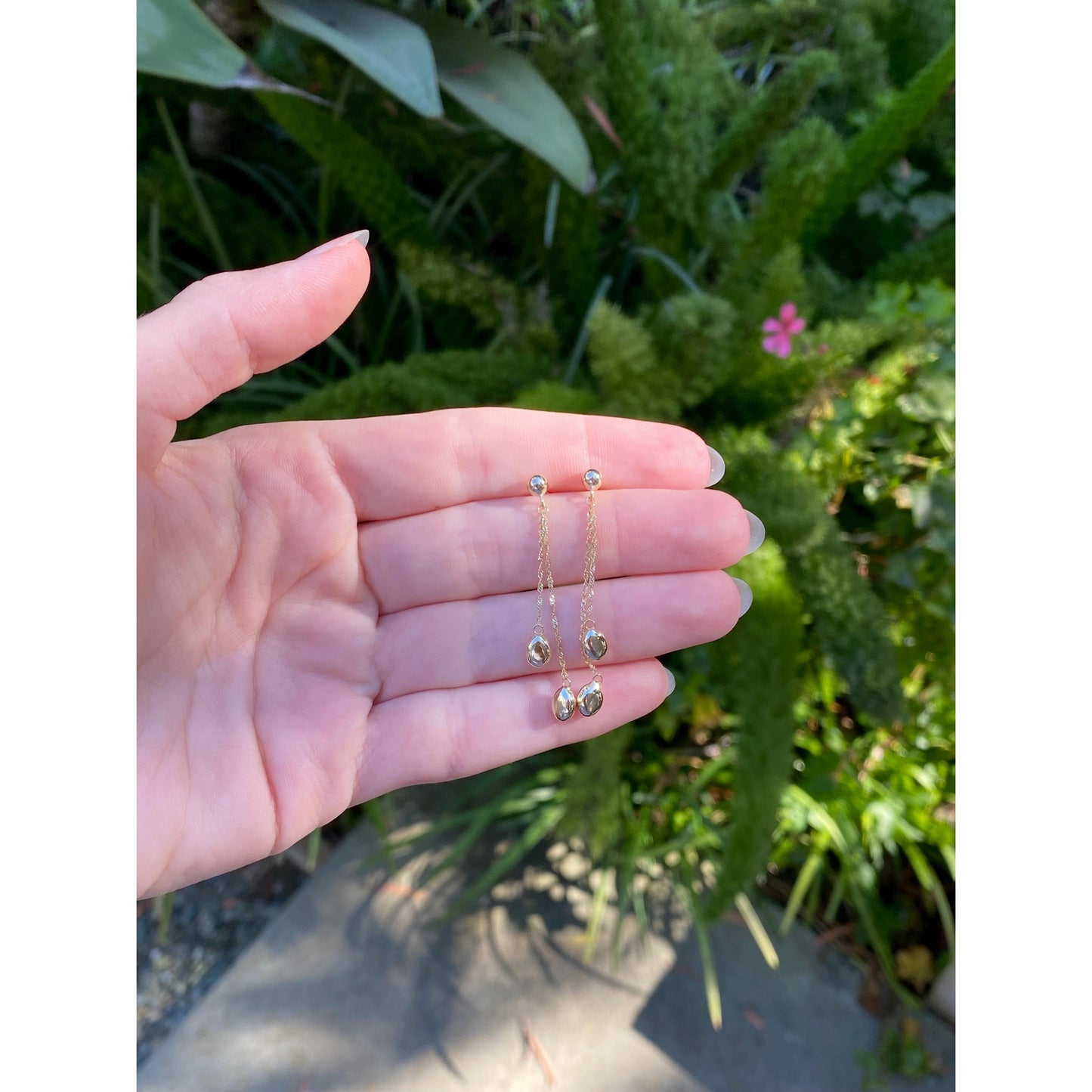 Vintage 14k Yellow Gold Twist Chain Ball Dangle Stud Earrings