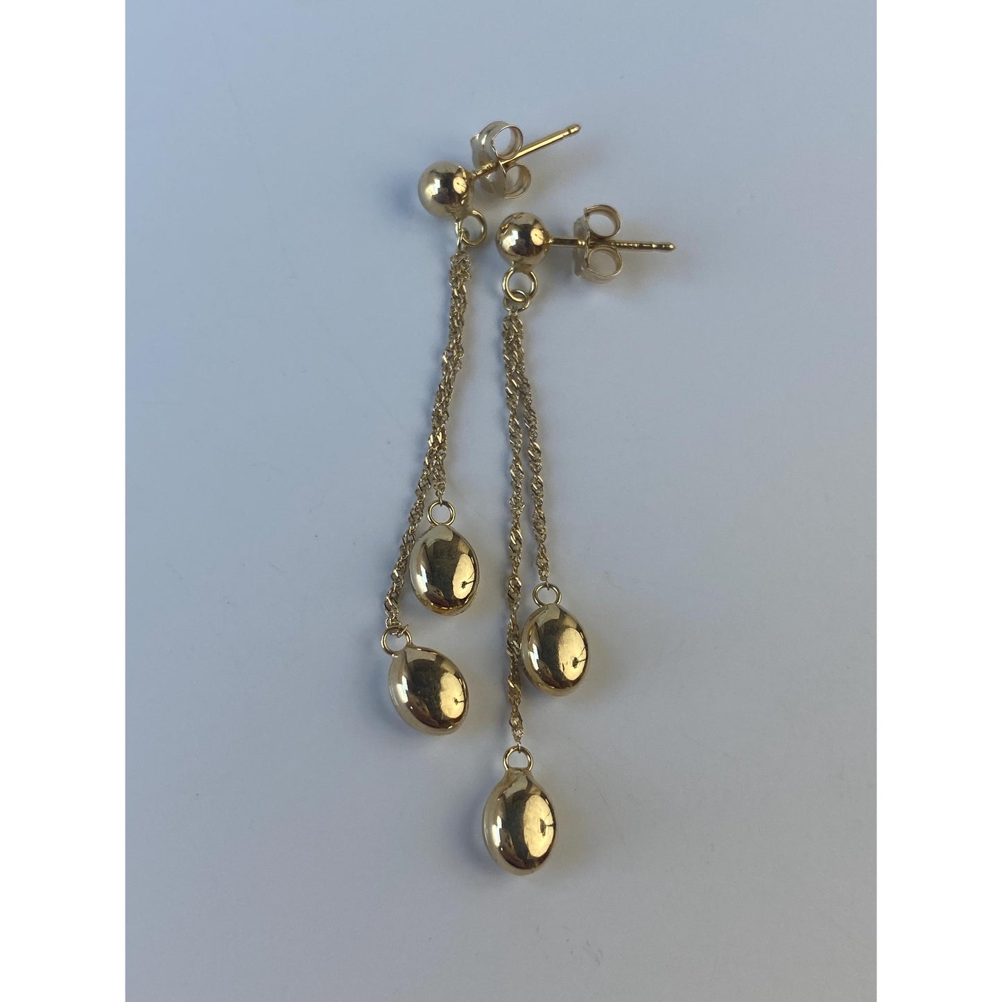 Vintage 14k Yellow Gold Twist Chain Ball Dangle Stud Earrings