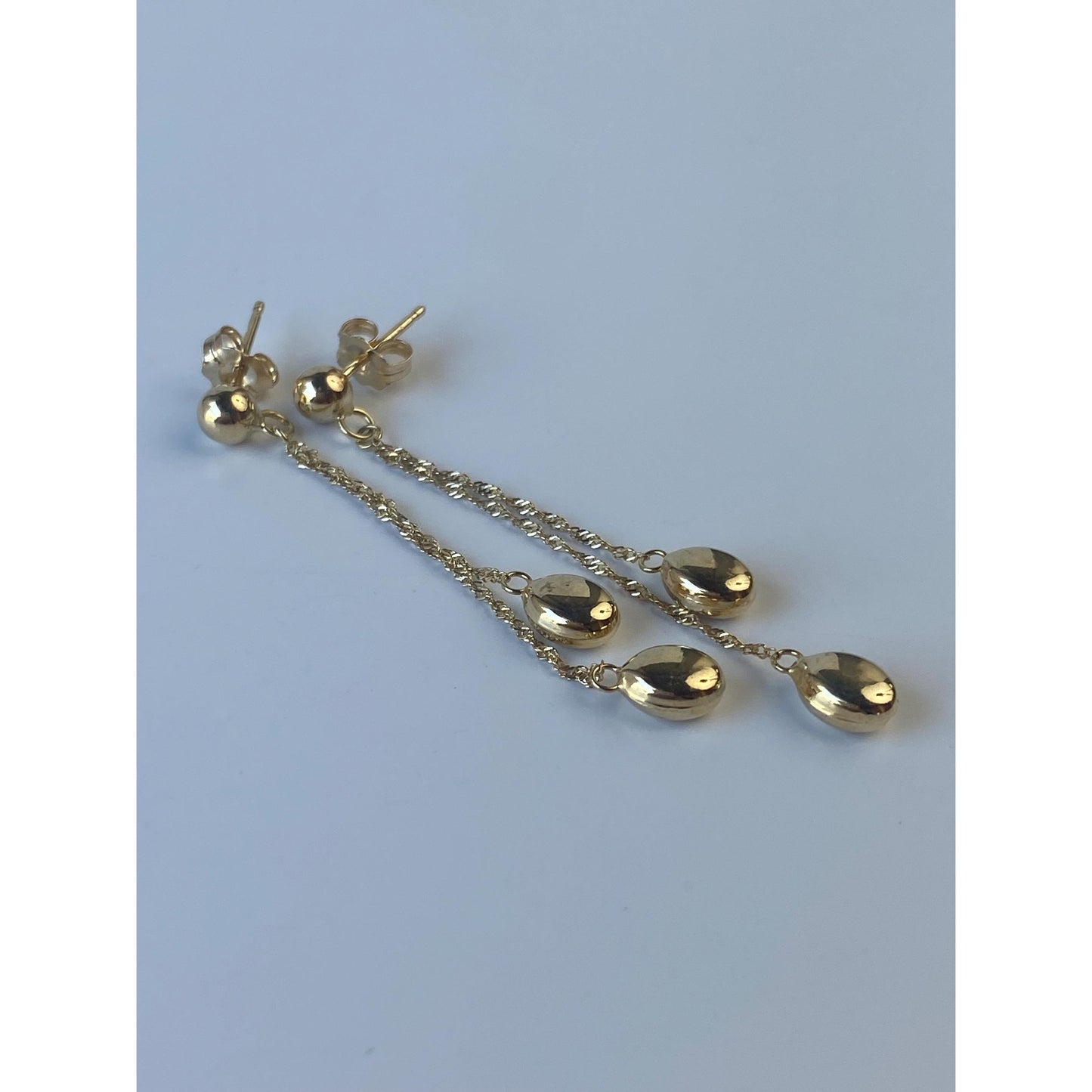 Vintage 14k Yellow Gold Twist Chain Ball Dangle Stud Earrings