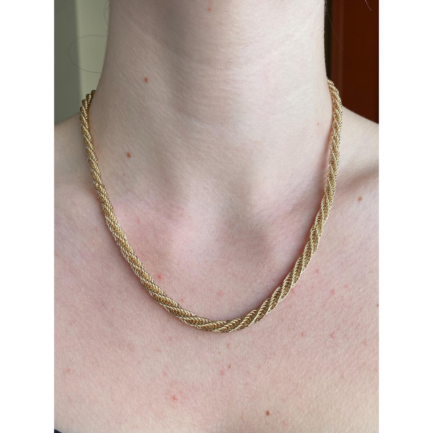 Vintage Solid 14k Yellow Gold Large Twist Chain Necklace - 18 inches