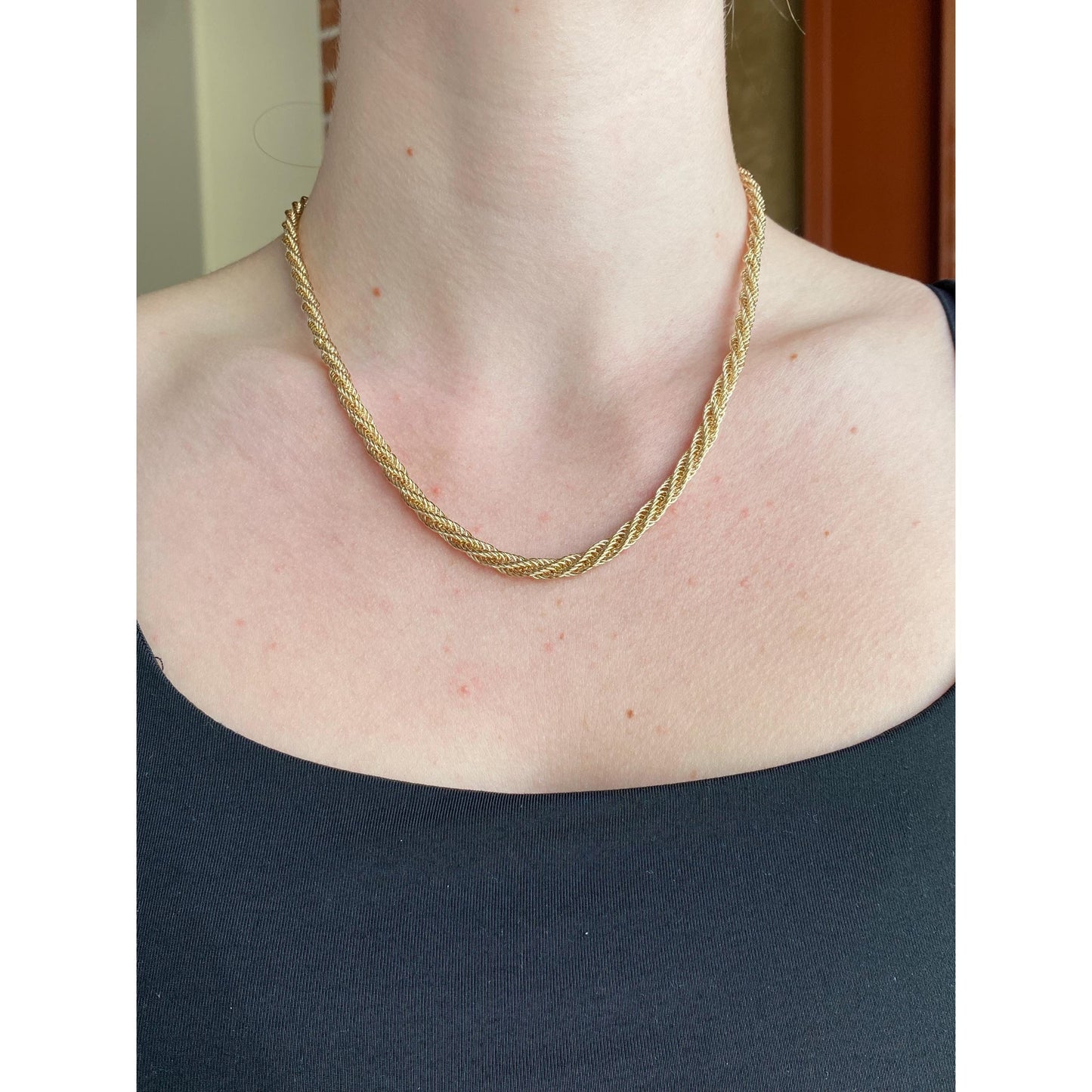 Vintage Solid 14k Yellow Gold Large Twist Chain Necklace - 18 inches