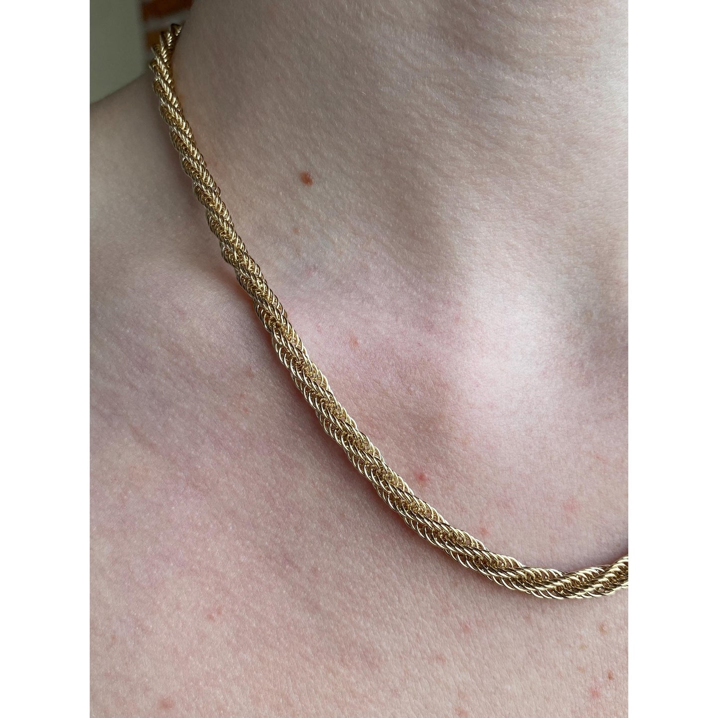Vintage Solid 14k Yellow Gold Large Twist Chain Necklace - 18 inches