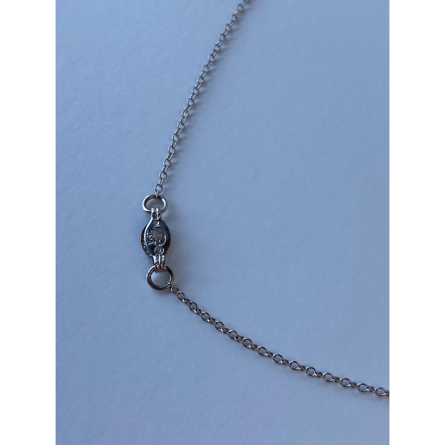 Solid 10k White Gold Blue Cubic Zirconia Pearl Art Deco Necklace - 16.25 inches