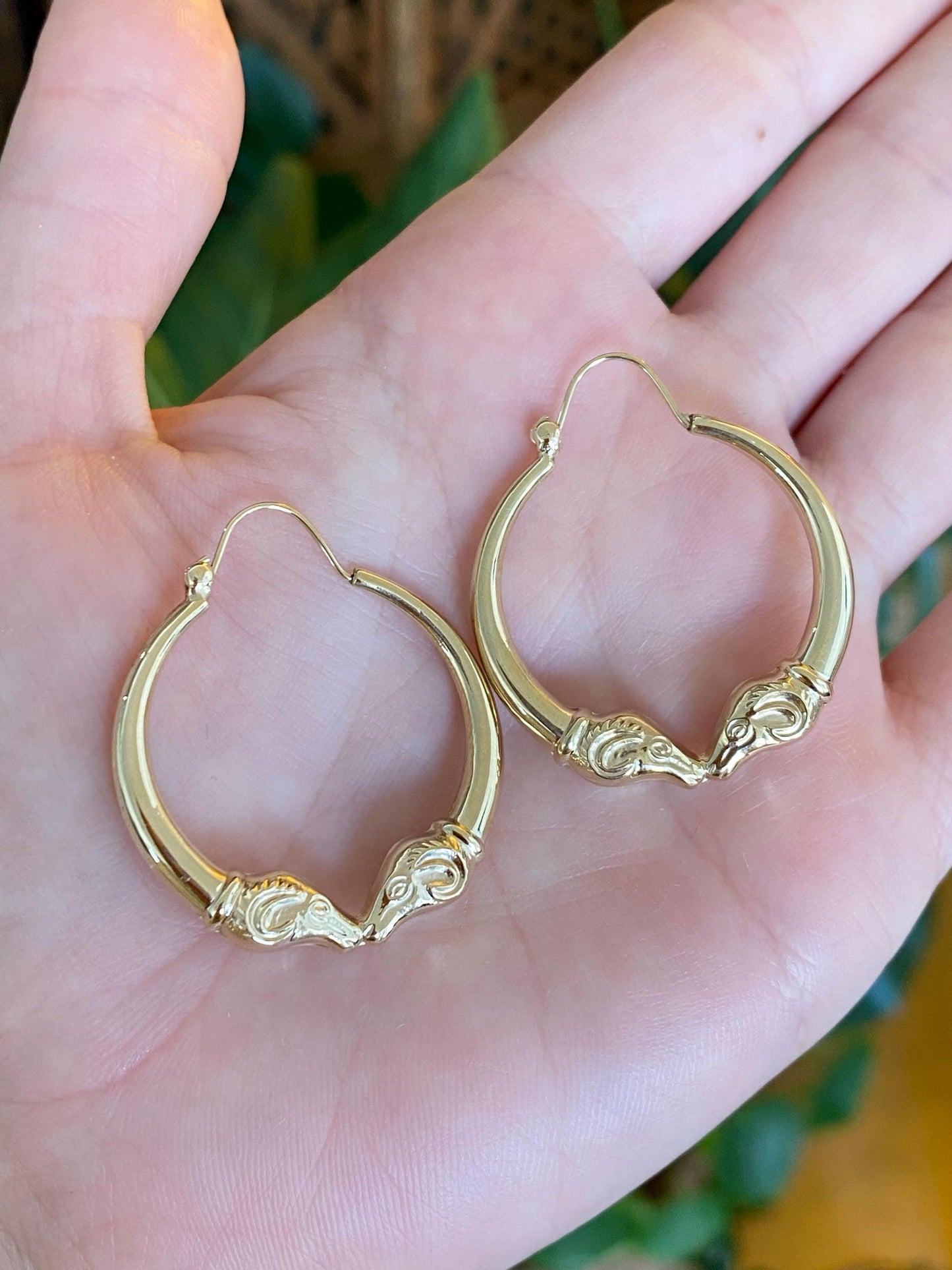 Vintage 14k Yellow Gold Ram Hoop Earrings