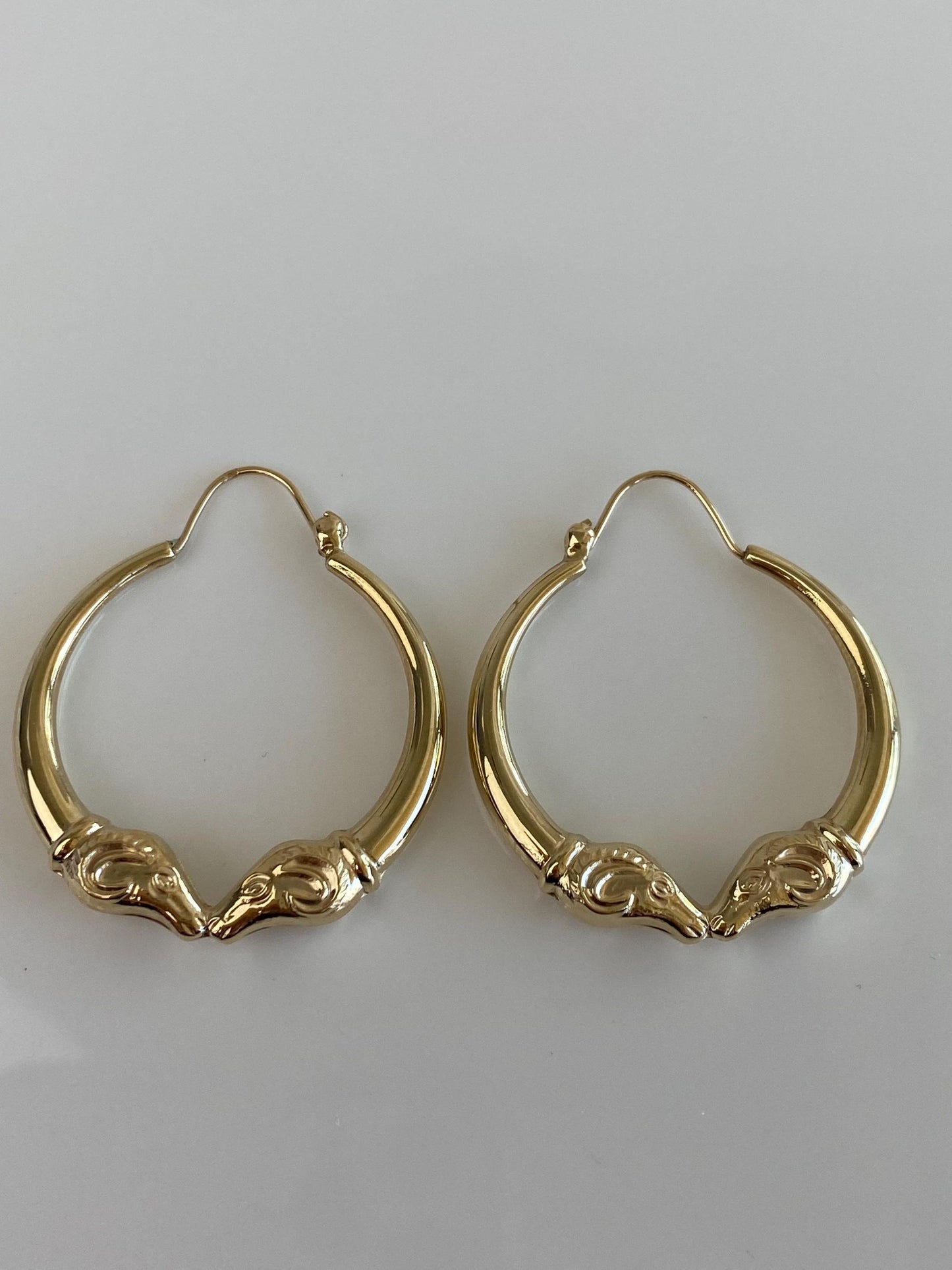 Vintage 14k Yellow Gold Ram Hoop Earrings