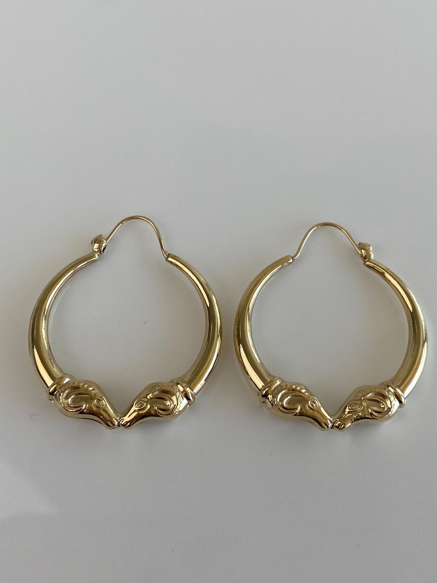 Vintage 14k Yellow Gold Ram Hoop Earrings