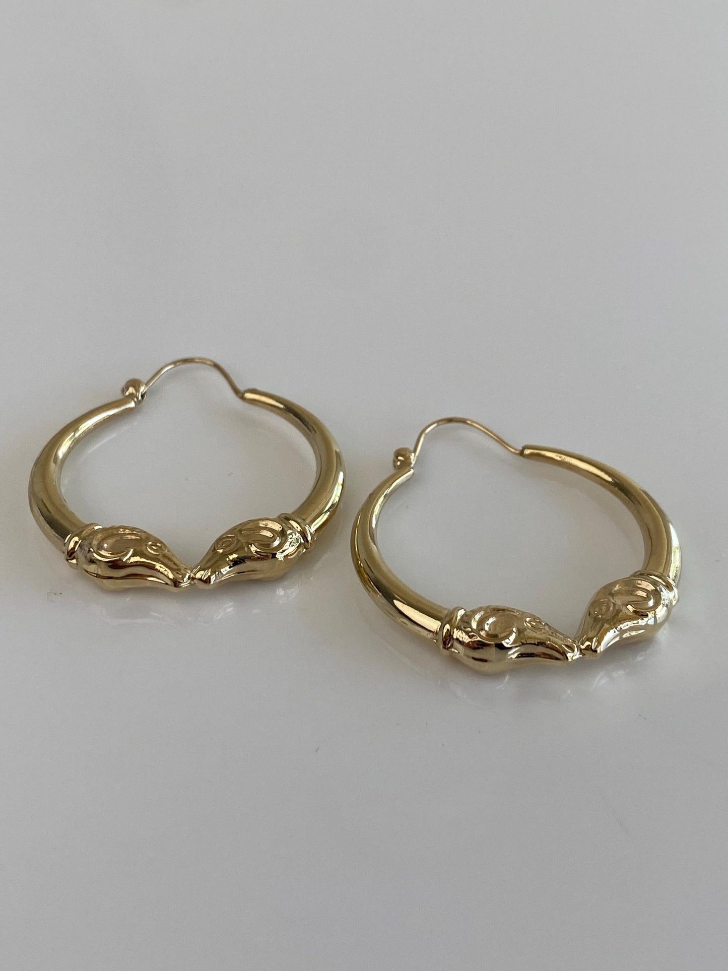 Vintage 14k Yellow Gold Ram Hoop Earrings