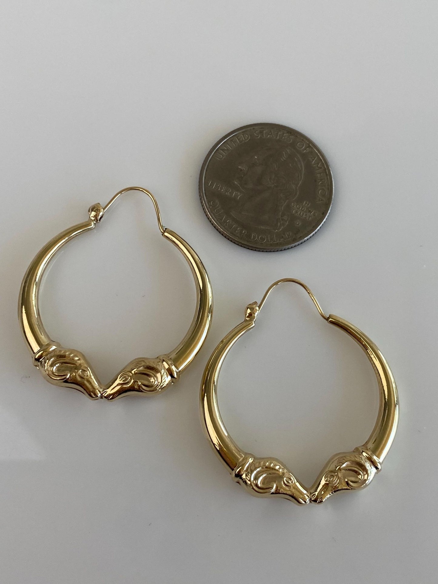 Vintage 14k Yellow Gold Ram Hoop Earrings