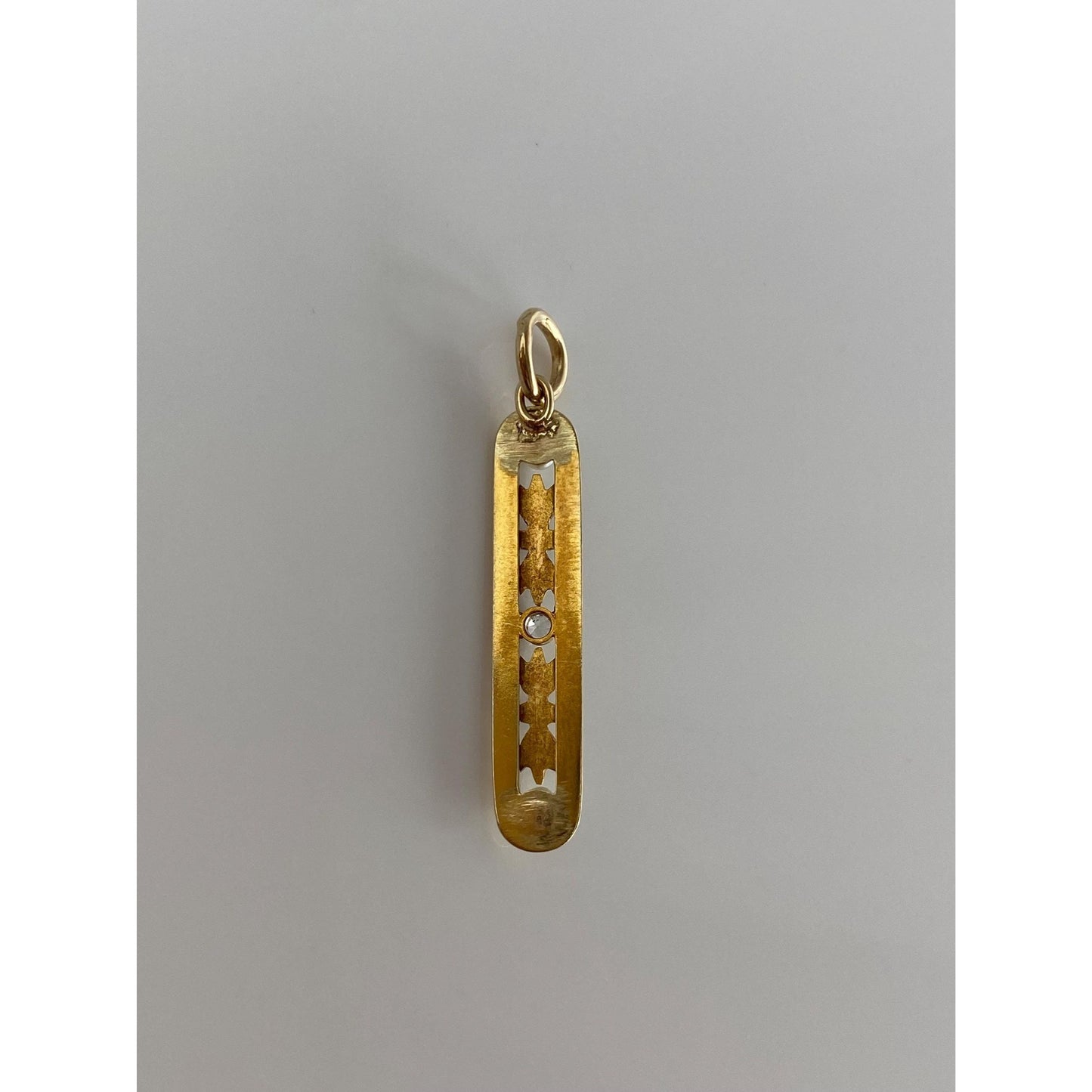 Vintage Solid 14k Yellow Gold Clear Sapphire Seed Pearls Enamel Bar Charm