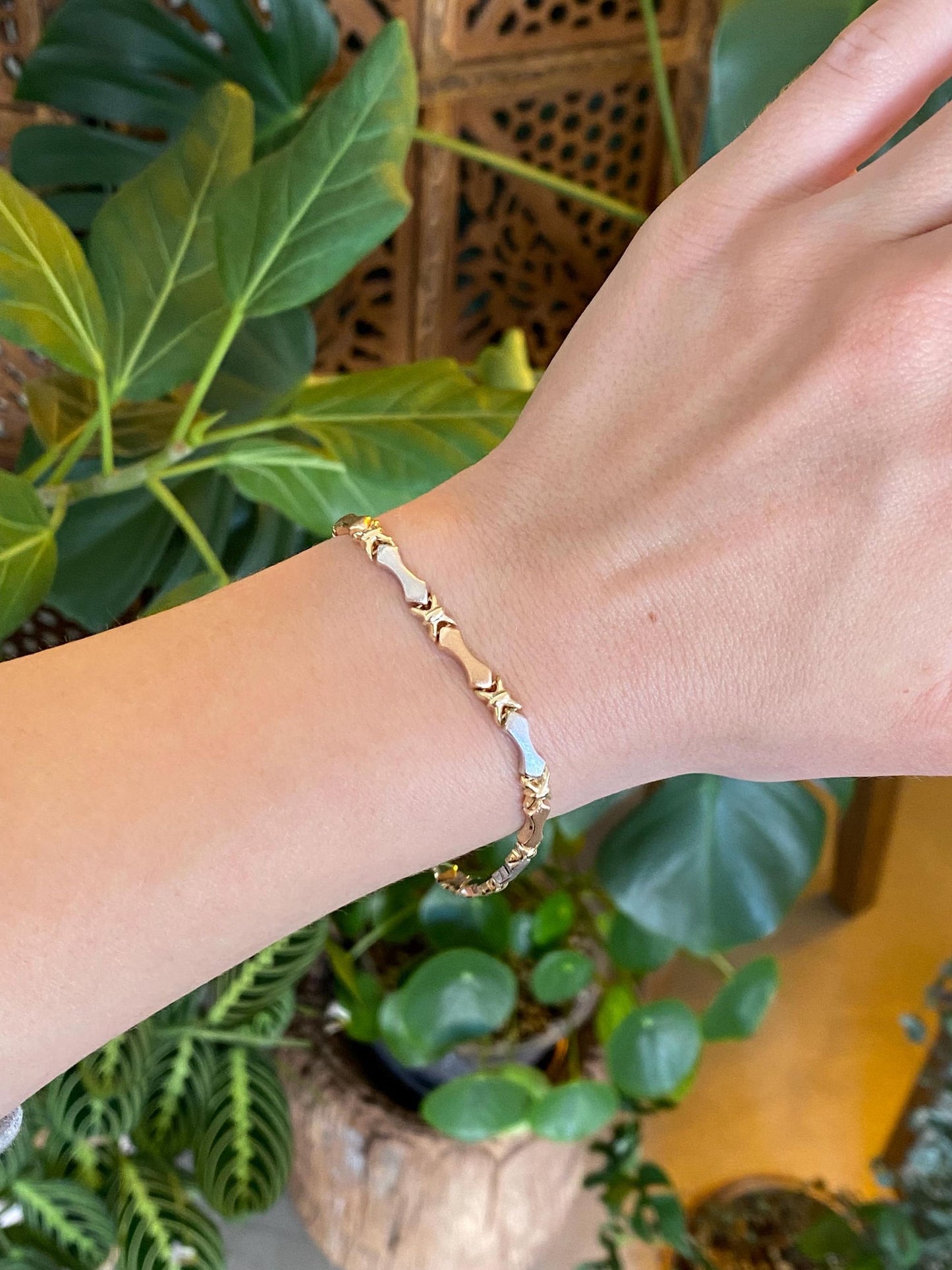 Vintage 14k Tri Tone Gold Link Bracelet - 7.25 inches