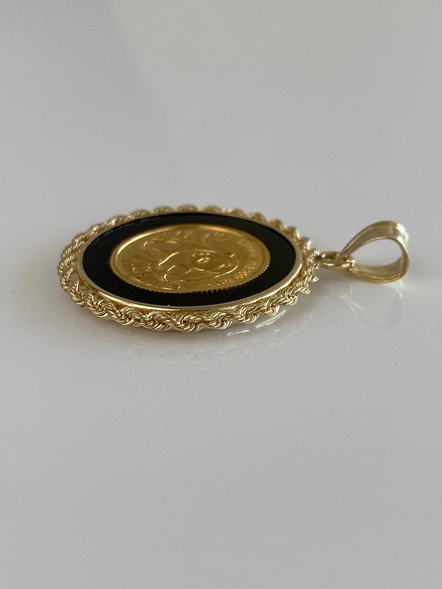 1/10 Oz. Chinese Panda Gold Coin in Solid 14k Yellow Gold Frame Charm