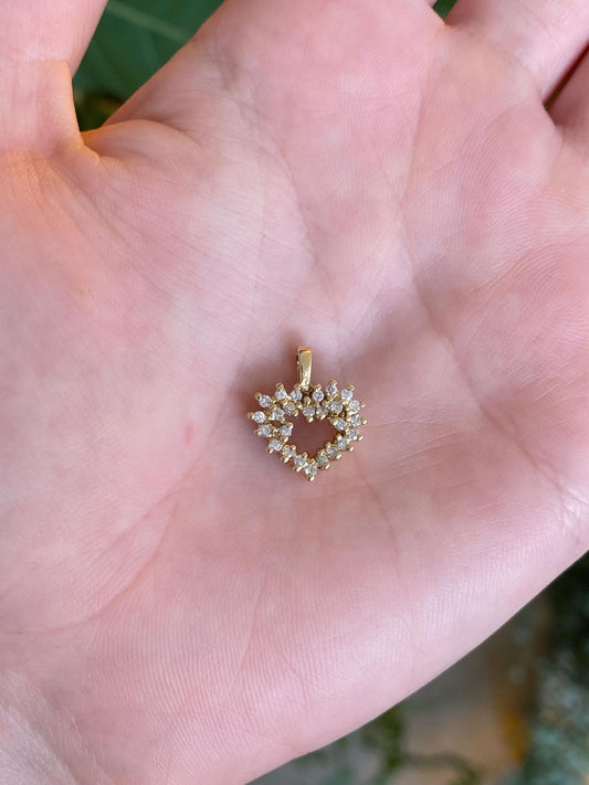 Vintage Solid 14k Yellow Gold Diamond Heart Charm