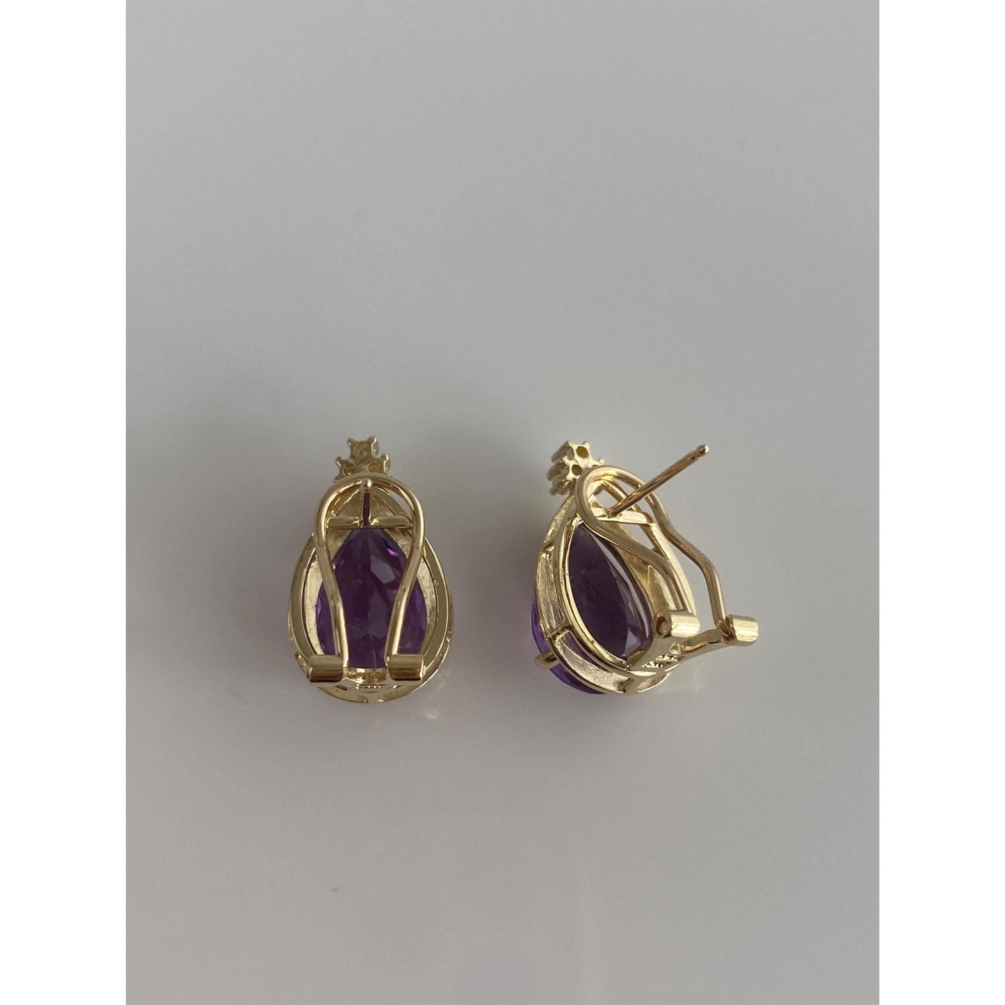 Vintage Solid 14k Yellow Gold Diamond Amethyst Stud Earrings