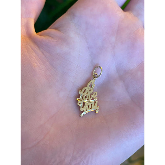 Solid 14k Yellow Gold  'I Love You' Charm