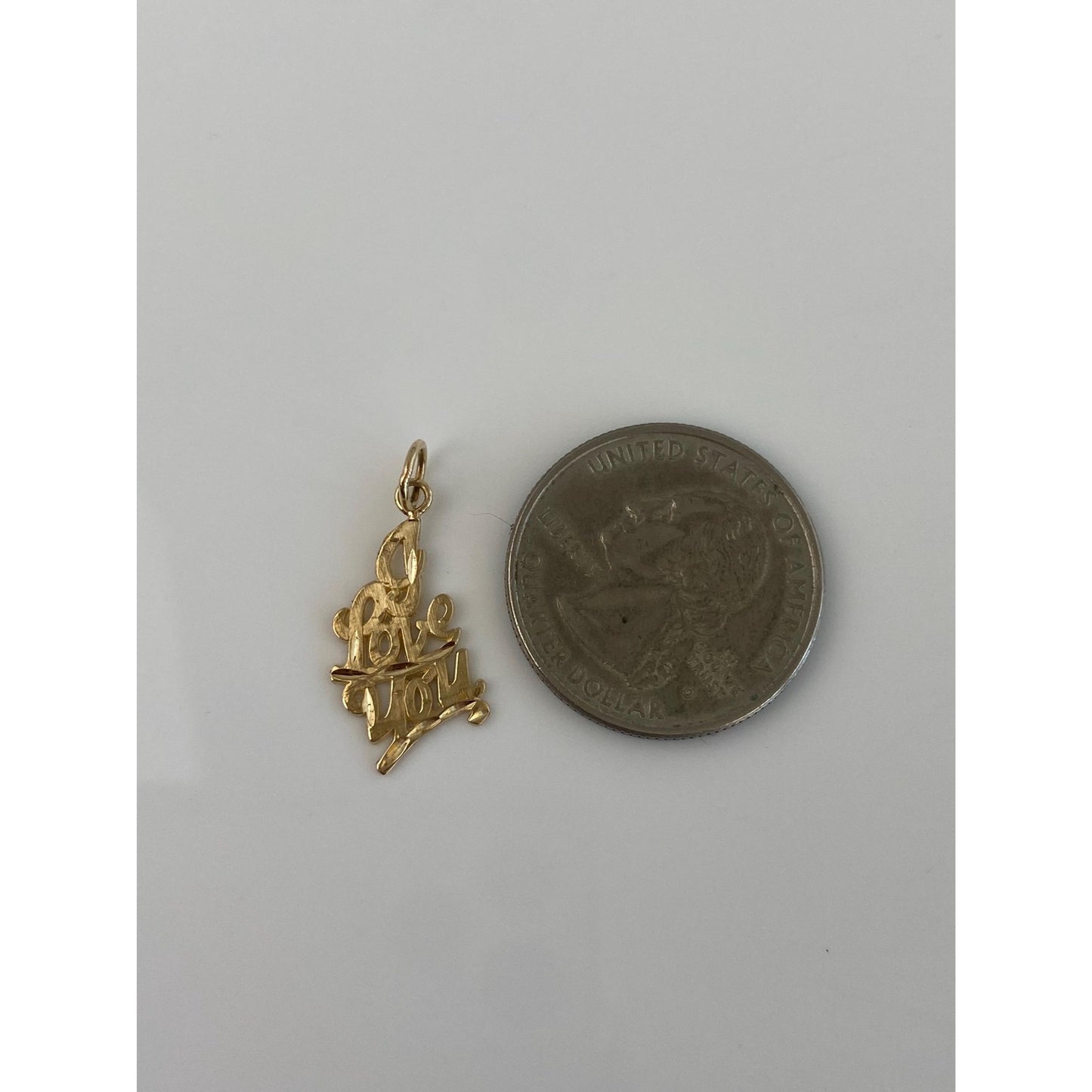 Solid 14k Yellow Gold  'I Love You' Charm