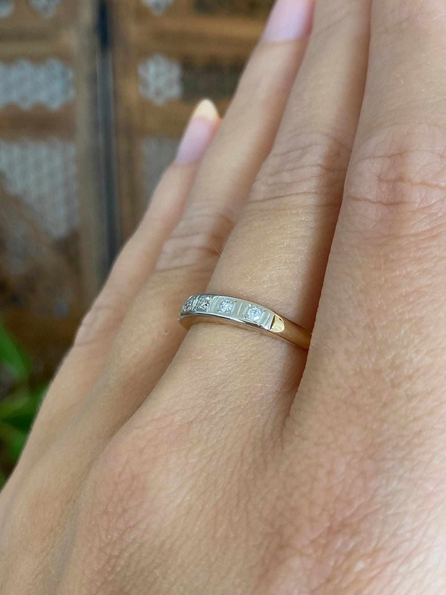 Vintage Solid 14k White & Yellow Gold Clear Sapphire Ring - Size 7.75
