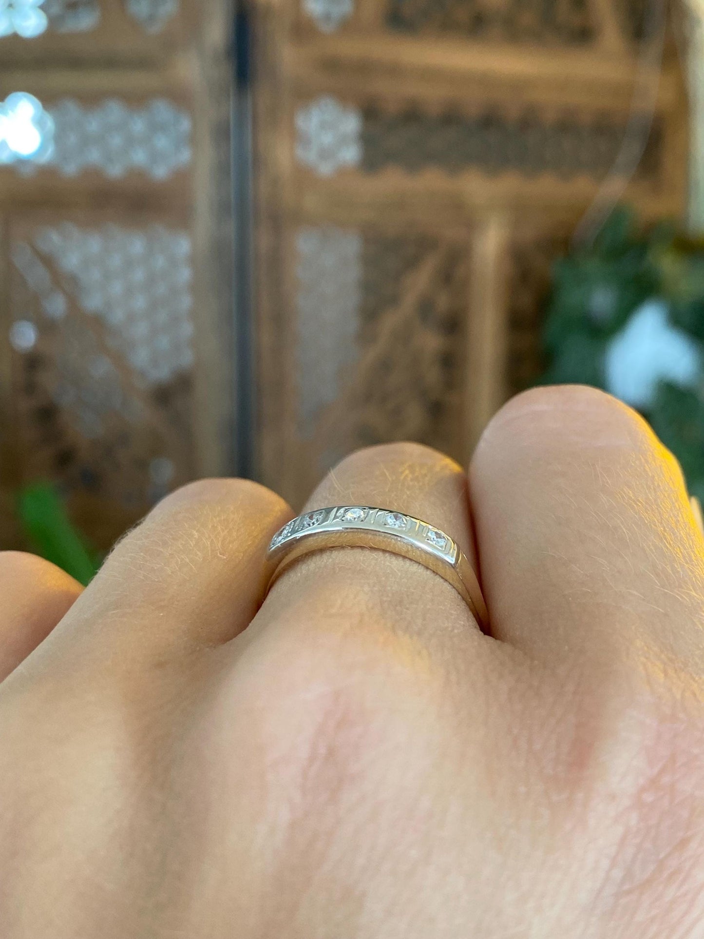 Vintage Solid 14k White & Yellow Gold Clear Sapphire Ring - Size 7.75