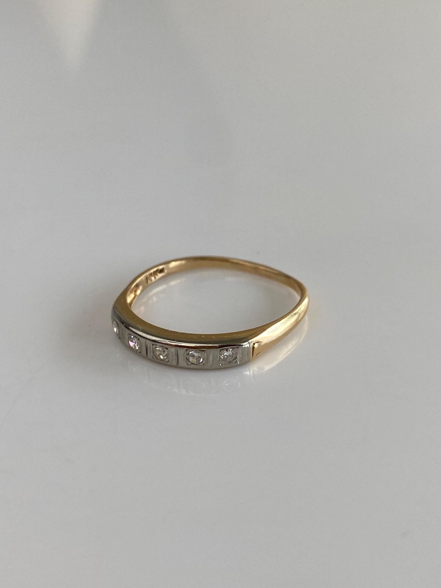 Vintage Solid 14k White & Yellow Gold Clear Sapphire Ring - Size 7.75