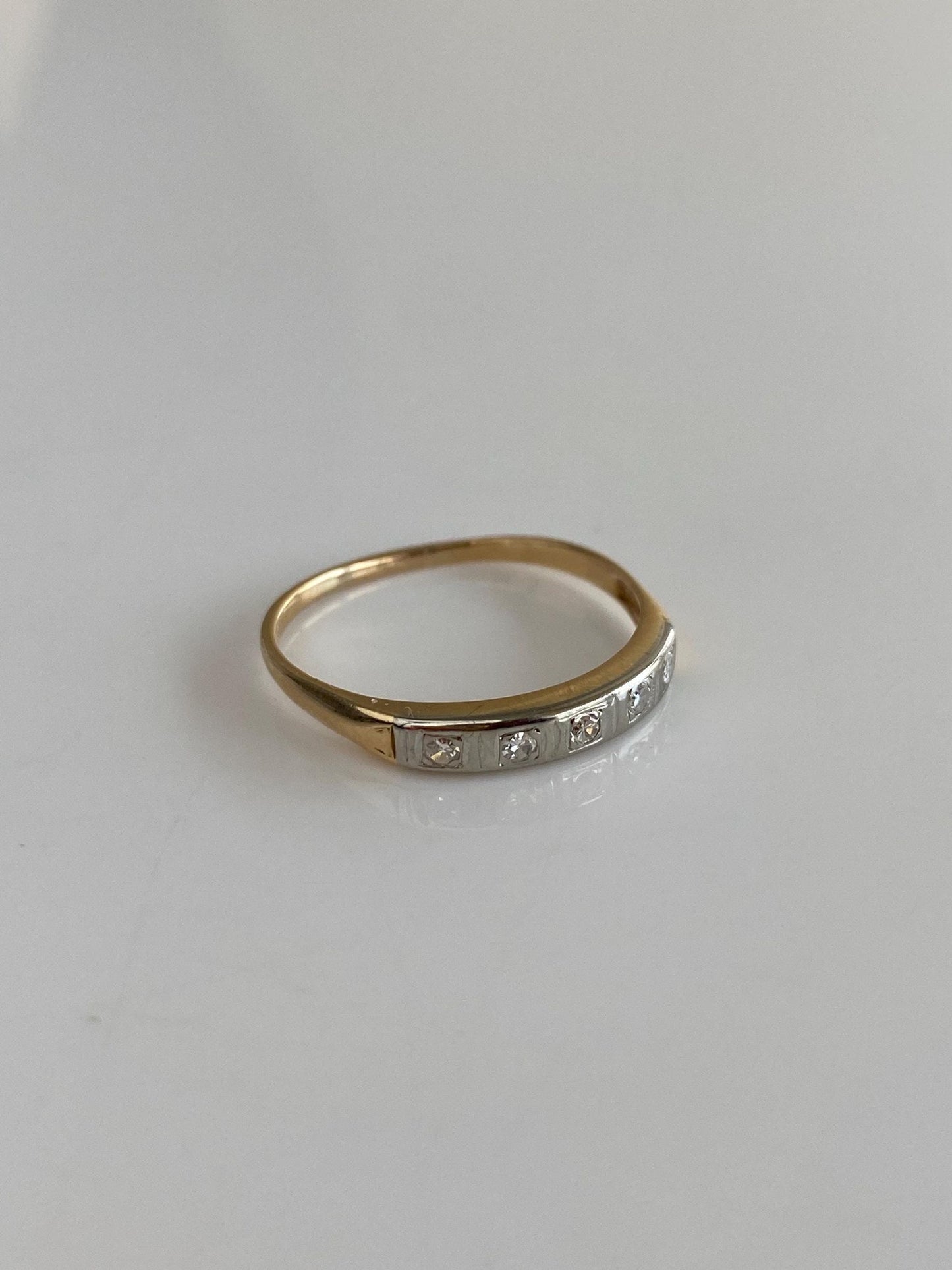 Vintage Solid 14k White & Yellow Gold Clear Sapphire Ring - Size 7.75