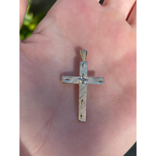 Vintage Solid 14k Yellow Gold Diamond Cut Cross Charm