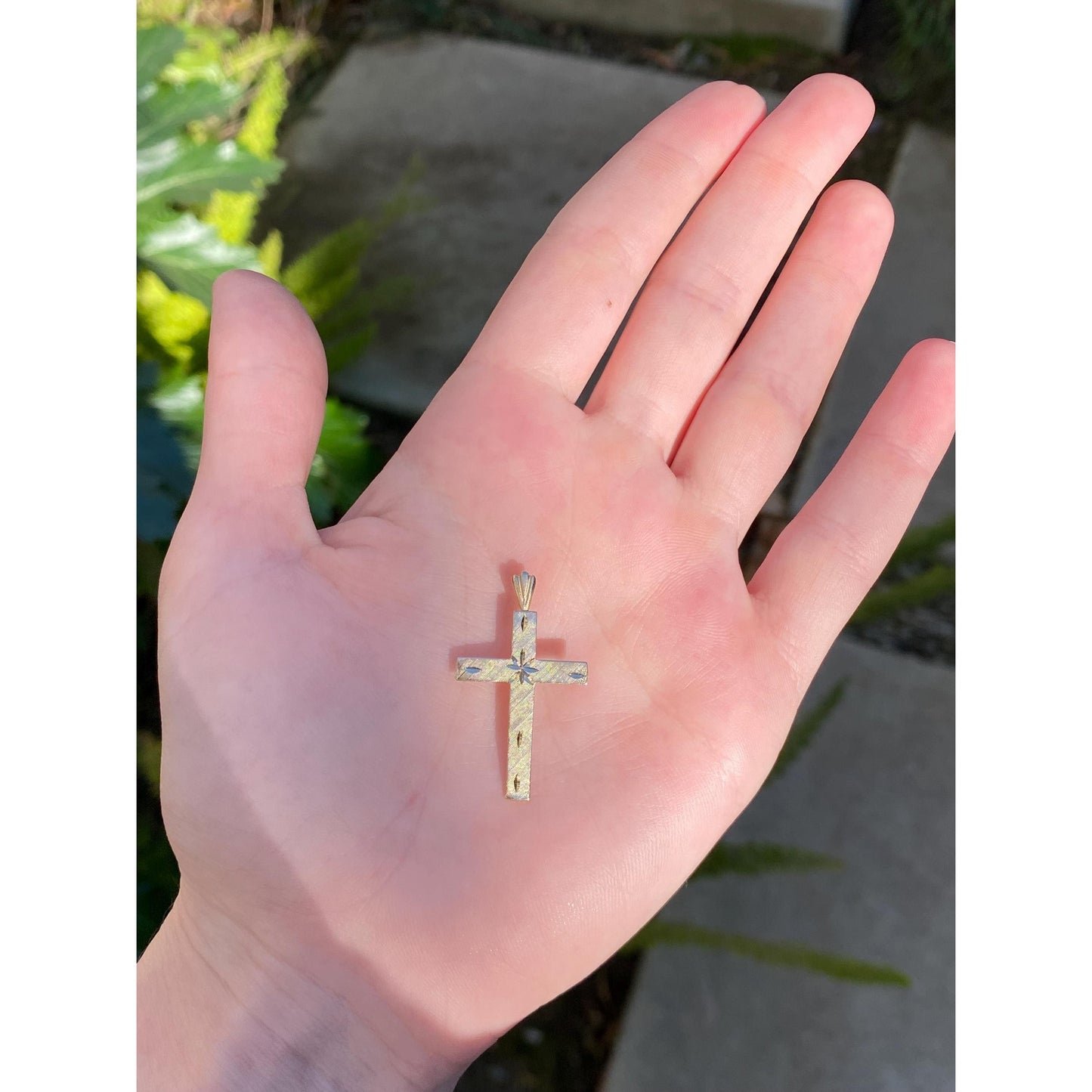 Vintage Solid 14k Yellow Gold Diamond Cut Cross Charm