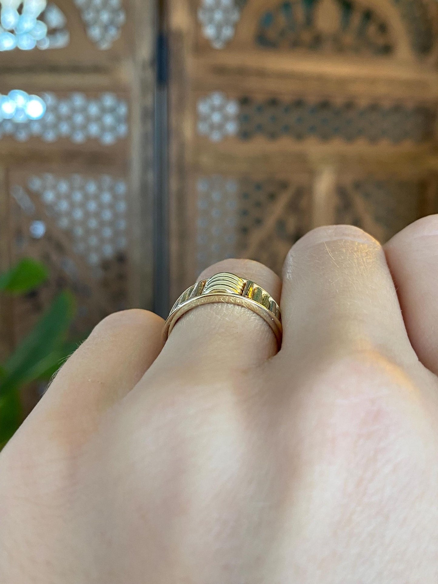 Vintage Solid 14k Tri Tone Gold Mesh Ring Band - Size 5.25