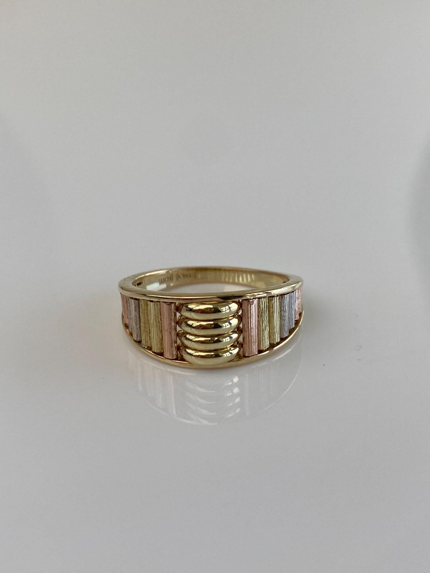Vintage Solid 14k Tri Tone Gold Mesh Ring Band - Size 5.25