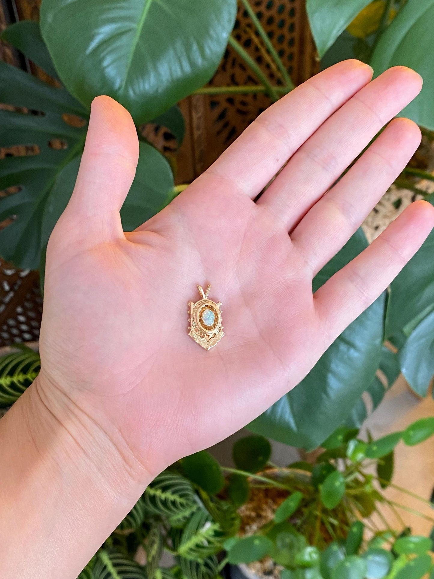 Vintage Solid 14k Yellow Gold Opal Charm