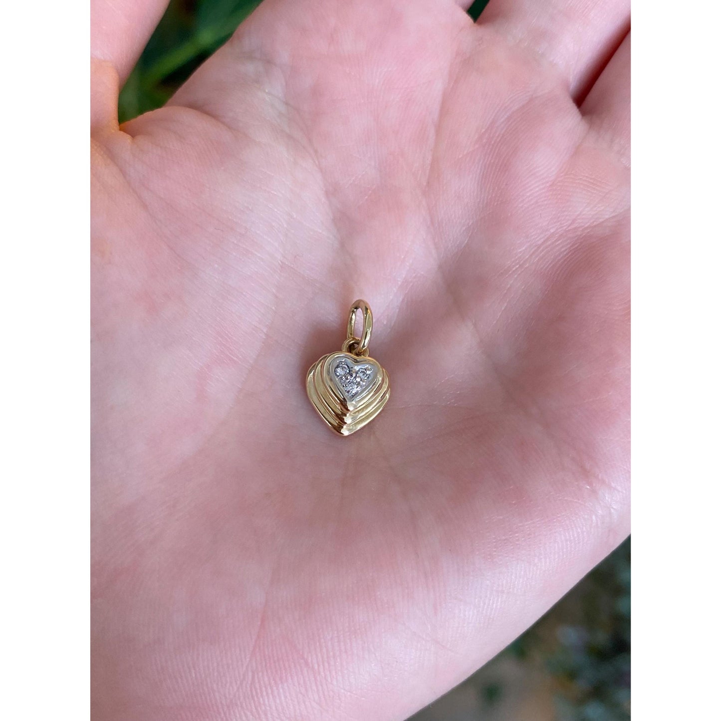 Vintage Solid 14k White & Yellow Gold Diamond Heart Charm