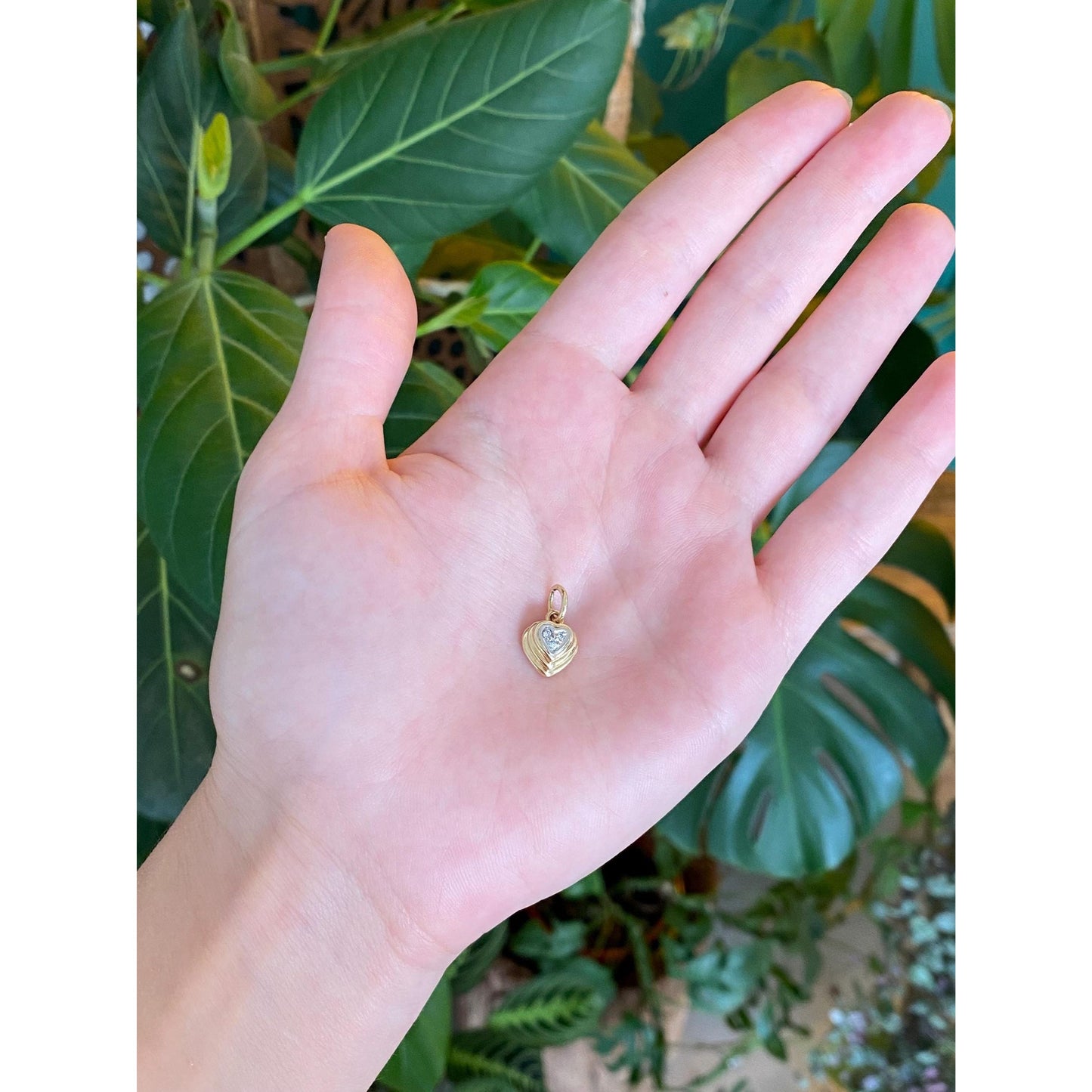 Vintage Solid 14k White & Yellow Gold Diamond Heart Charm