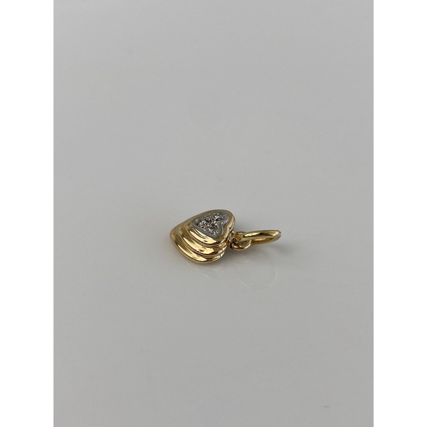 Vintage Solid 14k White & Yellow Gold Diamond Heart Charm
