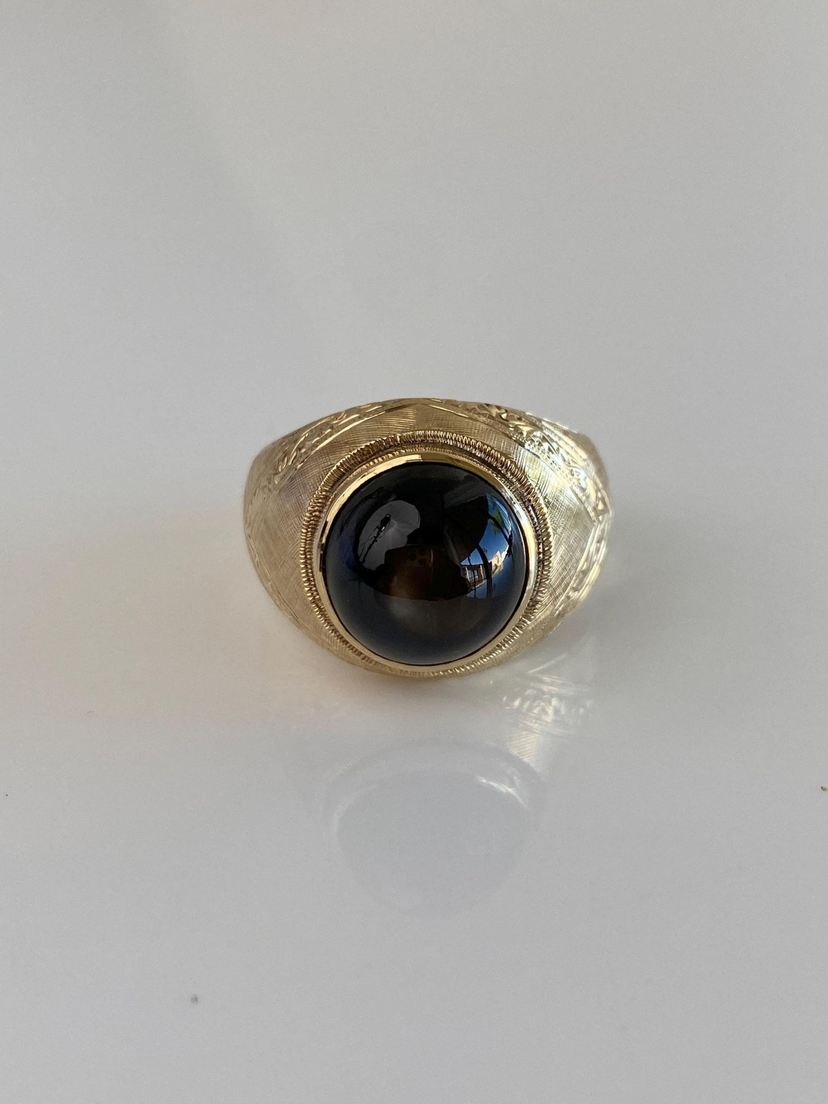 Vintage Solid 10k Yellow Gold Star Sapphire Designed Signet Ring - Size 10