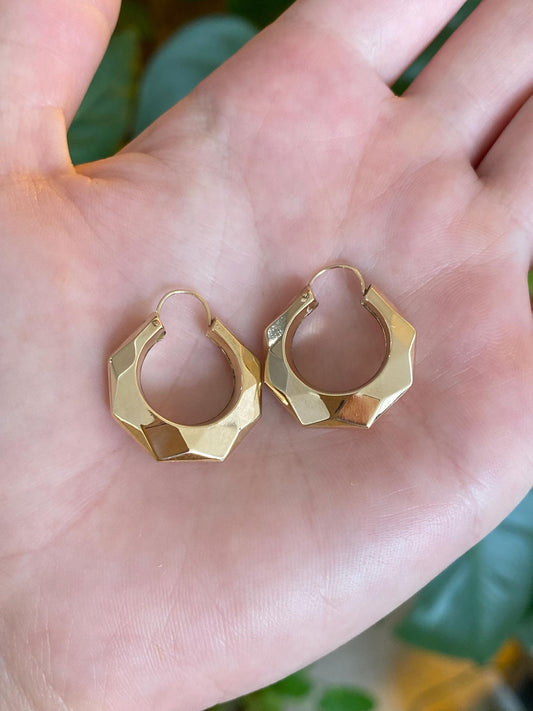 Vintage 10k Yellow Gold Faceted Hoop Earrings