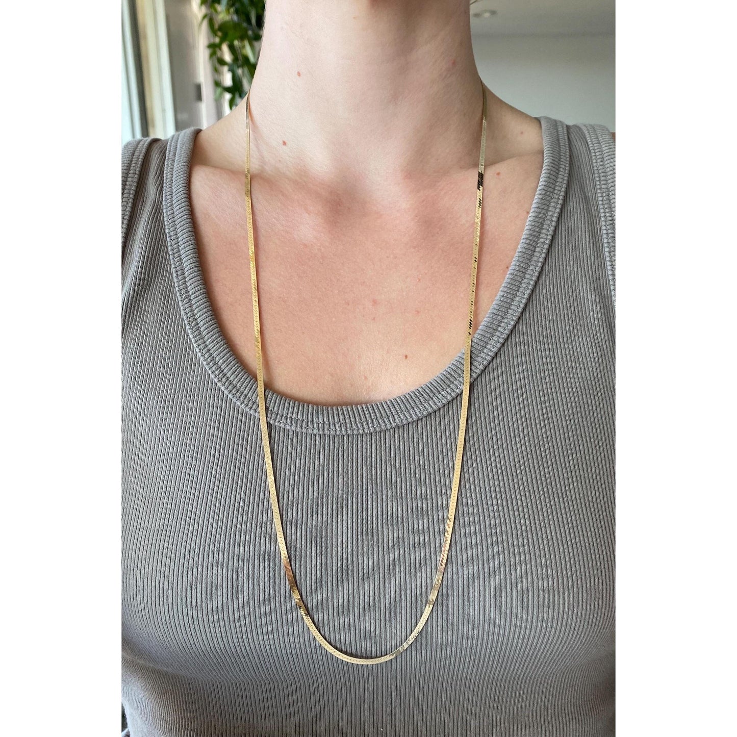 Vintage Solid 14k Yellow Gold Herringbone Chain Necklace - 30 inches