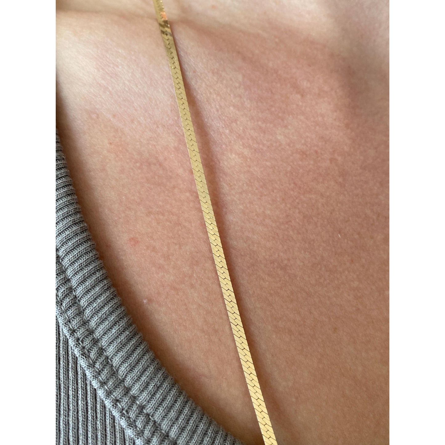 Vintage Solid 14k Yellow Gold Herringbone Chain Necklace - 30 inches