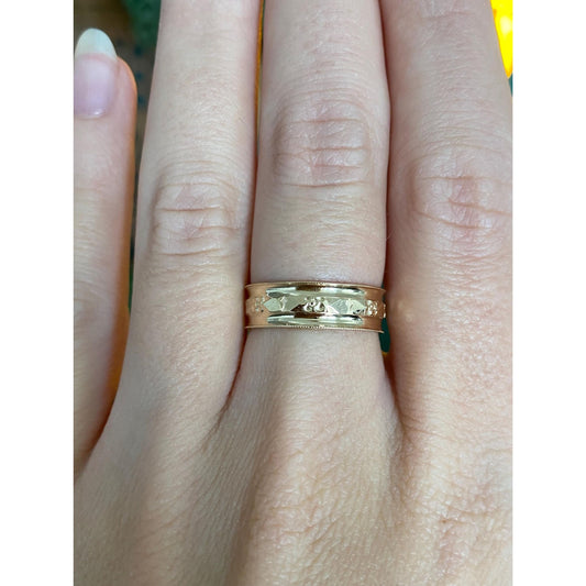 Vintage Solid 14k Yellow Gold Wide Designed Miligrain Ring Band - Size 6.25
