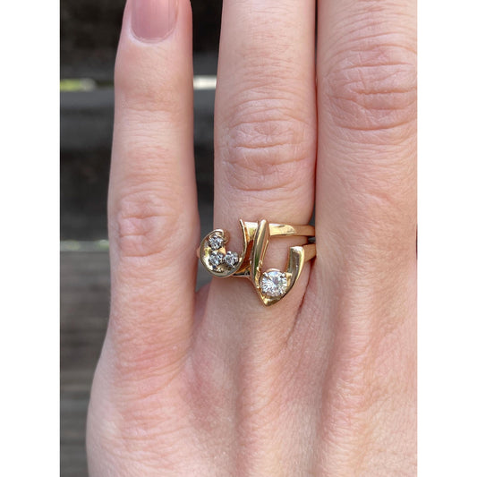 Solid 14k Yellow Gold Diamond Organic Shape Ring - Size 5