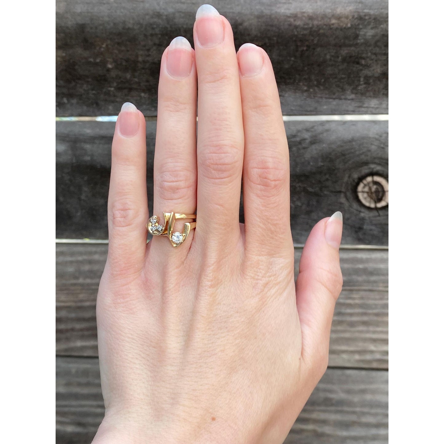 Solid 14k Yellow Gold Diamond Organic Shape Ring - Size 5